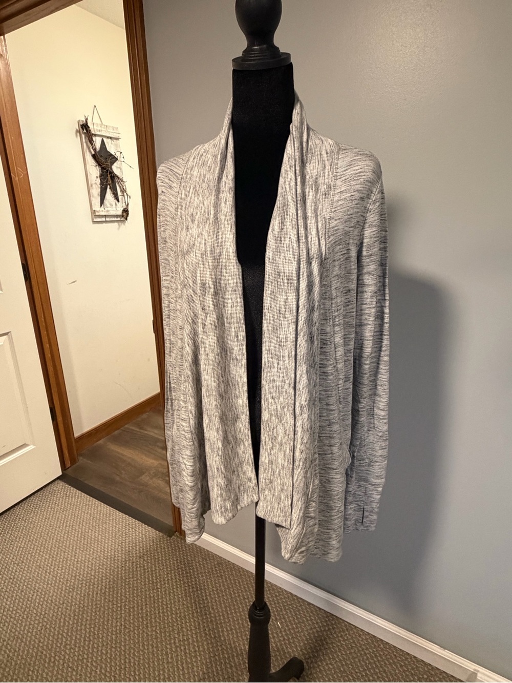 Athleta Open Front Cardigan XXS Gray Marled Lightweight Oversized Sweater